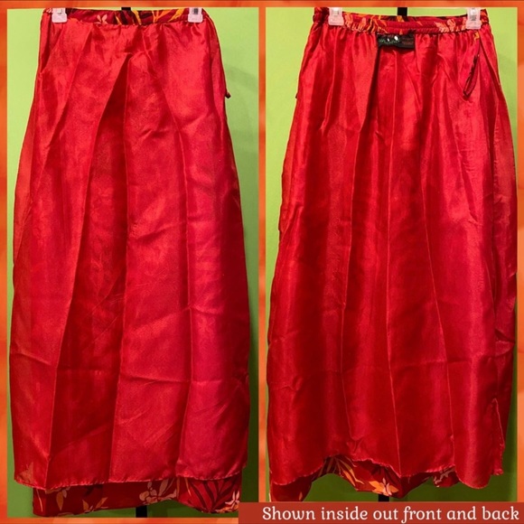 EXC VINTAGE ASHRO MAXI SKRT RED/ORANGE/BROWN FERN PRINT LINED - Picture 10 of 14